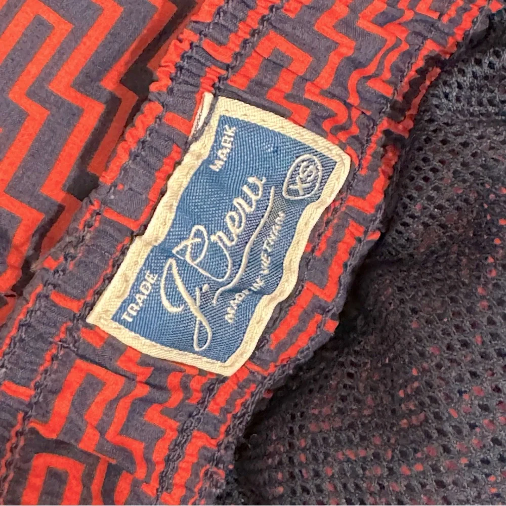 J. Crew Men's Swim Trunk Red Geometric Print Mesh Lined  Size XS